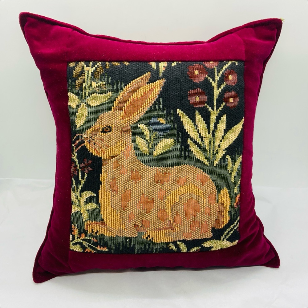 Mini Tapestry Deep Red/ Burgundy Velvet Bean Bag Pillow Rabbit Traverse Bay WC